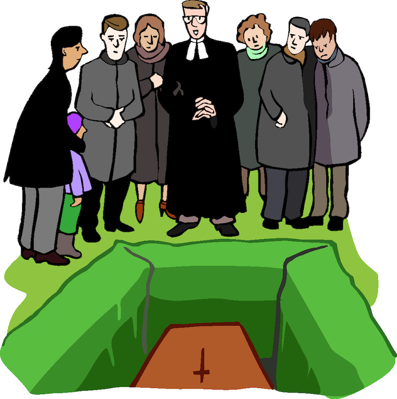 Pfarrer mit Trauernden am Grab