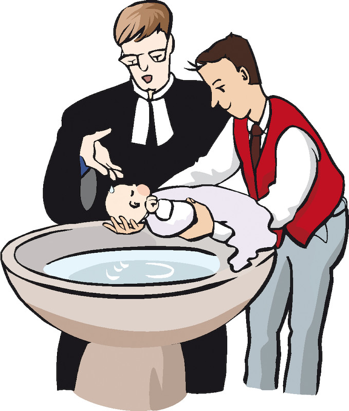 Pfarrer tauft Säugling
